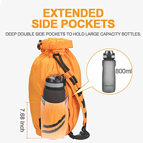 Water-Resistant Drawstring Bag - Expandable 30L with Anti-Theft Zipper Pockets - Ideal Small Cinch Backpack for Men, Women, and Kids - Perfect Gym, Beach, School, and Travel Bag (Orange)