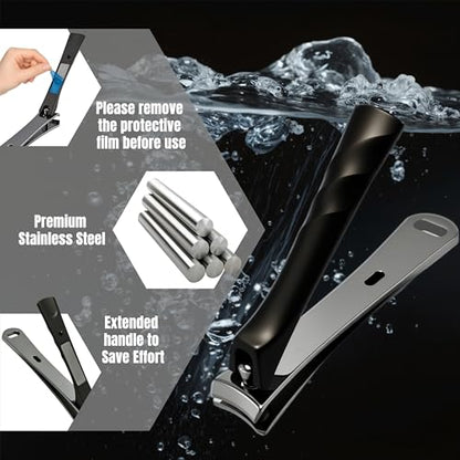 Heavy-Duty Large Nail Clippers,Ultra Sharp Heavy Duty Clippers with Ergonomic Lever,Toenail Clippers with Frosted Non-Slip Handles,Comes with a Leather case, Making it More Suitable as a Gift -Black