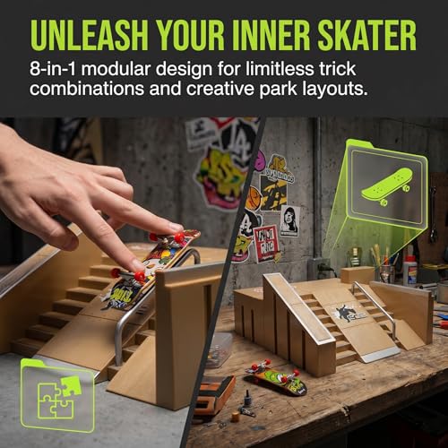 Fingerboard Skate Park Kit with 8 Skatepark Deck Ramp & 2 Mini Fingerboards,Tech Deck Skatepark DIY Skate Ramp Set, Toy Gift for Kids Ages 5+