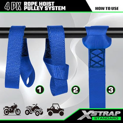 XSTRAP STANDARD Heavy-Duty 2,000 LB Breaking Strength 50 FT Rope Hoist | 1000Lbs work load, metal wheel bearing pulley for lifting heavy objects, includes 2 soft loops, heavy-duty rope hoist (White) - color: 50ft White Standard