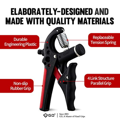 GD Grip2 Adjustable Grip Strength Trainer Hand Gripper Forearm Strengthener | Adjustable resistance 22~77lbs Squeezer, Hand grip strengthener, Gripper exerciser Devices, Stress Relief Grips Recovery - color: RED