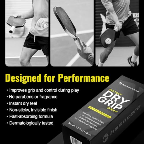 Hesacore Instant Dry Grip Spray | Fast-Drying, Non-Sticky Formula | Creates a Dry Hand Feel for Pickleball & Racquet Sports