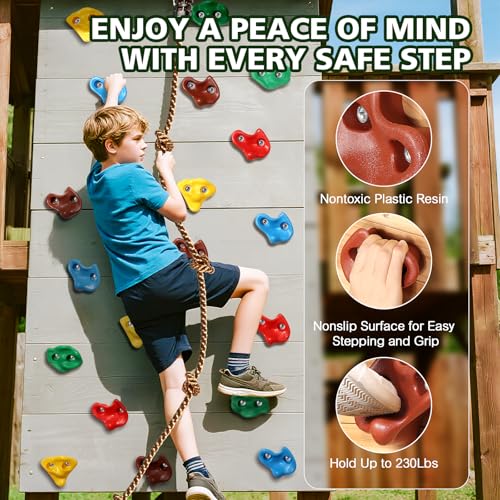 TOPNEW 20 PCS Rock Climbing Holds for Kids, Rock Wall Holds with 6.56 Ft Climbing Rope and 2 Handles, Rock Wall Climbing Kit for Indoor and Outdoor Playset - Includes Mounting Hardware - style: 20 PCS Rock Climbing Holds+6.56 Ft Climbing Rope+2 Handles