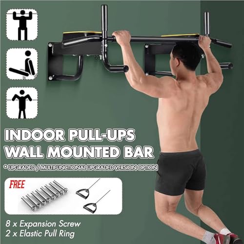 Wall Mounted Pull-Up Bar, Home Assisted Abdominal Indoor Pull-Up Hanging Strengthening Abdominal Muscle Training Band Equipment for Indoor Home Gym Exercise, Supports 440 Pounds