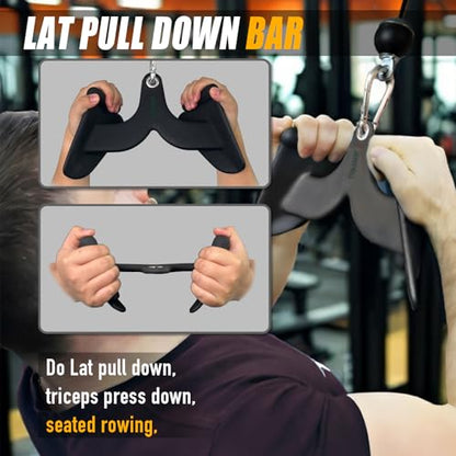 MARSAFIT Home Gym Fitness Rowing T-bar V-bar Pulley Cable Machine Attachment, Bicep Curl Tricep LAT pulldown Bar Back Strength Training Handle Grips LAT Pull Down Bar for Seat Row Workout - style: BTBAR 1901