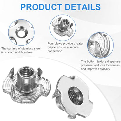 M METERXITY 10-Pack M5x7.7mm T-nut, 4-Pronged Tee Nut Threaded Insert | Stainless Steel, for Wood, Rock Climbing Holds, Furniture, Corrosion Resistant Fasteners - size: M5x7.7mm