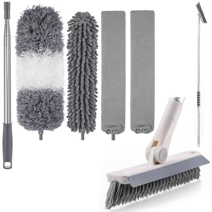 Dusters for Cleaning and Grout Brush with Long Handle Kit