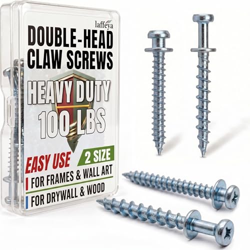 Picture Hanging Kit, Bear Claw Screw Hangers for Wall, 40 | Double-headed bear claw screw hooks for drywall & wood studs. Fit keyholes, D-rings, sawtooth & wire (40, Silver Mix Size) - style: Silver Mix Size