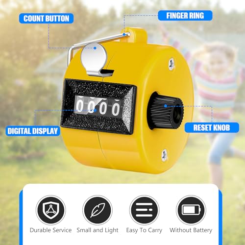 TOODOO 6 Pack Hand Tally Counter 4 Digit Mechanical Palm Clicker Plastic Hand Held Counter Clicker with Metal Finger Ring for School Golf Sports Events Office Stadium - color: Yellow