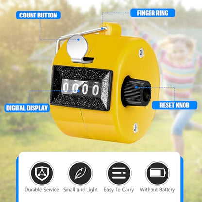 TOODOO 6 Pack Hand Tally Counter 4 Digit Mechanical Palm Clicker Plastic Hand Held Counter Clicker with Metal Finger Ring for School Golf Sports Events Office Stadium - color: Yellow