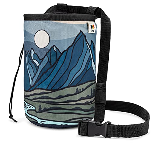 Oso Supply Co - Waxed Canvas Climbing Chalk Bag for Adults and Kids, Drawstring Closure, Adjustable Waist Belt, Indoor/Outdoor Training, Rock Climbing, Bouldering, Weightlifting - style: Grand Teton