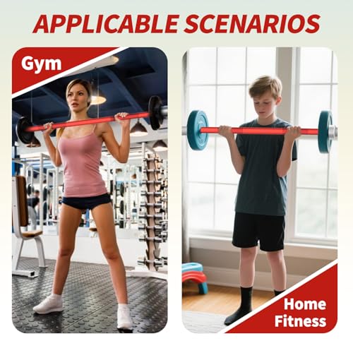 Egles Kids Barbell 5.5LB Mini Barbell Bar 4ft for Kid Women & Beginners Weighted Bar - Compatible with 2-Inch Weight Plates, for Strength Training Gym Weight Lifting, Multi-Color Training Bar - color: Silver Sleeve Red Bar