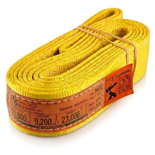 DD Sling 4 Inch x 25 Foot Nylon Lifting Sling – USA Made, 11,500 lb Vertical, 9,200 lb Choker, 23,000 lb Basket – 2-Ply Heavy Duty 900 Webbing, Type 3 Flat Eye & Eye Rigging Sling - size: 4"x25'
