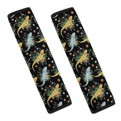 Soft Padded Car Seat Belt Pad for Child, Most Cars, 2 Piece Dark Bearded Dragon Botanical Lizard Wild Flower Seat Belt Cushion Comfortable Driving - color: Pattern 48