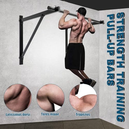 ECOTRIC 46" Wall Mounted Pull Up Chin Up Bar Heavy Duty Gym Workout Fitness