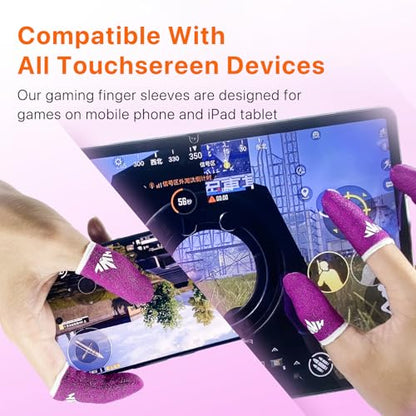 Jwh 10 Pcs Silver Fiber Game Finger Sleeves Thumb Sleeves Mobile Gaming Cots Covers Finger Gloves with Touchscreen for Pubg Fundas para Dedos Dedales Gamer Profesionales - color: 10Pcs Rose Red +Storage Box