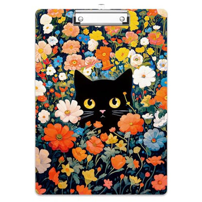 Rimilak Wood Clipboard, 8.5x11 Hardboard Clip Board, Flowers Cat | Fun Design, Cute Custom Pattern, 9 x 12.5 in Letter Size for Classroom, Teachers, Kid, Woman, School & Office Supply - color: Flowers Cat