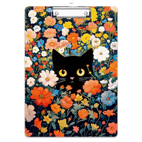Rimilak Wood Clipboard, 8.5x11 Hardboard Clip Board, Flowers Cat | Fun Design, Cute Custom Pattern, 9 x 12.5 in Letter Size for Classroom, Teachers, Kid, Woman, School & Office Supply - color: Flowers Cat