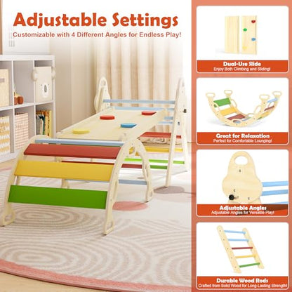 doowroodni Pikler Triangle Set 7in1 Toddler Climbing Toys Indoor Foldable Baby Climbing Toys Wooden Montessori Climbing Set with Arch, Ramp, Ladder for 1-3 Years, Jungle Gym for Kids
