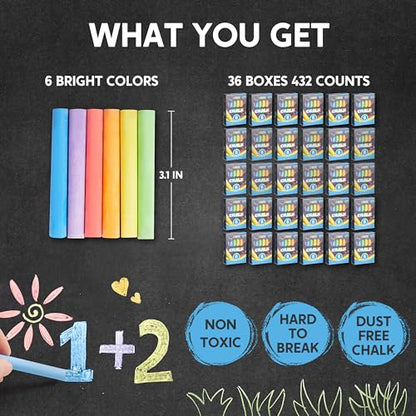JOYIN 432 Counts Mini Chalk Set for Kids, Non-Toxic Mini Chalk for Boys Girls 3+, School Supplies for Teachers, Goody Bag Fillers, Sidewalk Chalk Party Favors (36 Boxes)