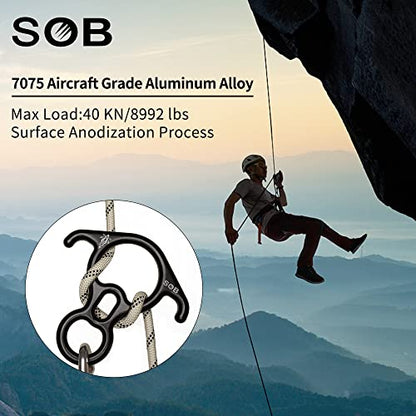 SOB 40KN Rescue Figure 8 Descender Belay Rappel Equipment Belay Rock Climbing Rigging Plate 7075 Aluminum Alloy for Climbing Belaying Rappelling Device - color: Black