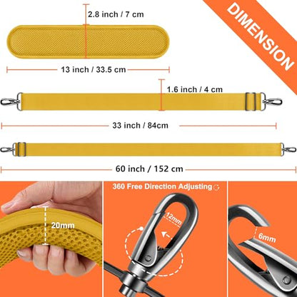 Hseok 60 Inch Shoulder Strap, Ultra-Thick and Padded with Metal Swivel Hooks for Laptop Messenger and Crossbody Canvas Bags - color: Yellow