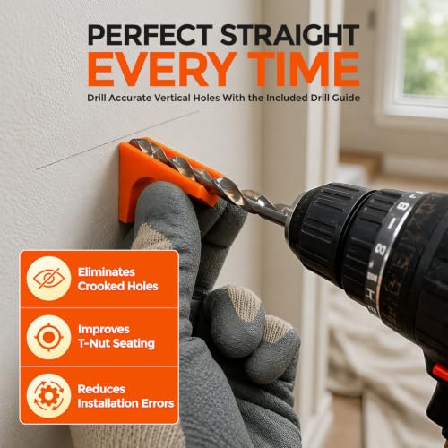 1/4"-20 T-Nut Installation Kit with Drill Guide, 16-Set 304 Stainless Steel | Complete installation kit with drill guide for straighter holes, secure fastening, and faster DIY assembly