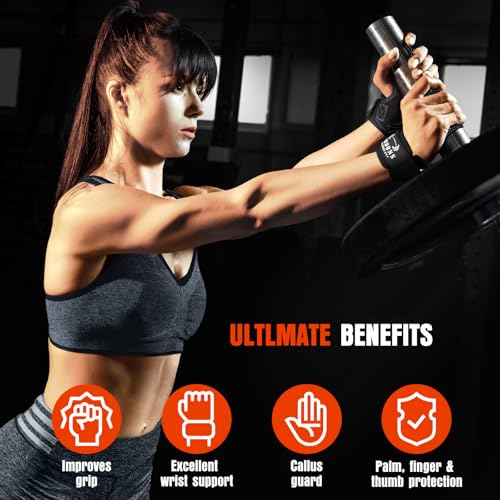 Weight Lifting Wrist Straps, Gym Straps Weight Lifting for Deadlift and Powerlifting, Double Layer Leather Wrist Wraps with Padded Cushion Wrist Loop, Weightlifting Grips for Men and Women - color: Black