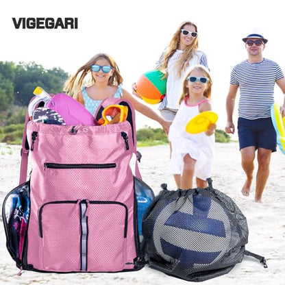 Large Beach Backpack Waterproof Sandproof - Customized Oversized Drawstring Pool Bag with Shoe Compartment for Toiletries, Towels, Gym, Travel - color: Light Pink, size: Large