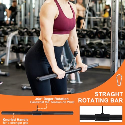 Fitvids Cable Attachment Set 800LB LoadCapacity Tricep Rope, Row Handle, StraightBar, V Bar Commercial Grade Cable MachineAccessories for Home Gym Workouts - size: 5-Piece Set-Black
