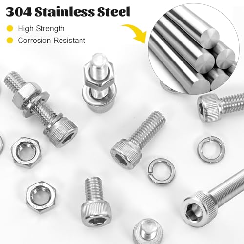 1260pcs M2 Screw Assortment kit, M2*4mm/6mm/8mm/10mm/12mm/16mm/20mm 304 Stainless Steel Hex Socket Head Cap Screw Bolts Nuts Flat & Lock Washer Set - size: SS M2 1260pcs
