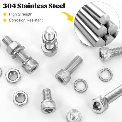 960pcs M2.5 Screws with Nuts Assortment kit, M2.5x4/6/8/10/12/16/20/25 mm 304 Stainless Steel Hex Socket Head Bolts with Flat & Lock Washers Assorted Set - size: SS M2.5 960pcs