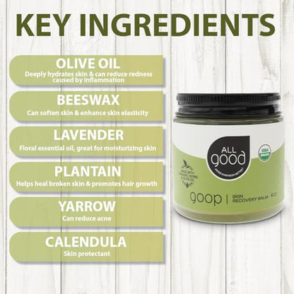 All Good Goop Organic Skin Care Recovery Balm - All Purpose Ointment w/Calendula, Lavender, Beeswax - Chafing Cream, Dry Skin Salve, Cracking Lip Moisturizer - Soothes, Hydrates & Calms - 4oz - size: 4 Ounce (Pack of 1)