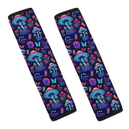 2 Piece Universal Fit Seat Belt Cover for Adult Use, Most Cars, Gothic Hippie Trippy Magic Mushroom Seat Belt Covers Cushion, Shock Absorption - color: Pattern 240