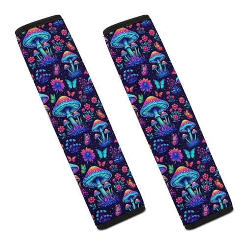 2 Piece Universal Fit Seat Belt Cover for Adult Use, Most Cars, Gothic Hippie Trippy Magic Mushroom Seat Belt Covers Cushion, Shock Absorption - color: Pattern 240