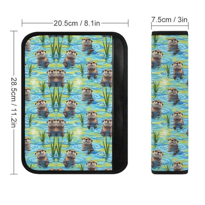 2 Pack Blue Water Scene Cute Otters Seat Belt Cover Universal Fit Shoulder Protector for Adults and Children, Most Cars, Comfortable Driving - color: Pattern 582