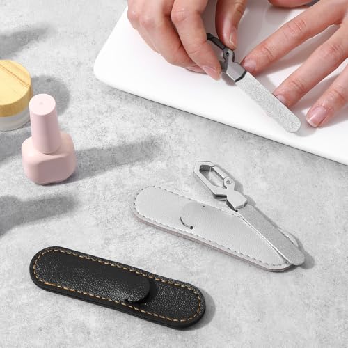 Ymapinc 2-Pack Small Nail Files Stainless Steel - Double Sided Metal Nail File for Women & Men with PU Case
