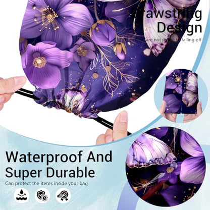 Abstract Flower Butterfly Grip Bags for Gymnasts Purple Adjustable Gymnastics Drawstring Gym Bag - color: Butterfly Flower Art-purple