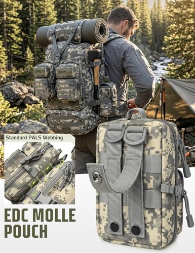 2 Pack Molle Accessories Tactical EDC Pouch, Small Tool Bag, Utility Phone Holder IFAK for Duty Belt, Backpack, Vest (Includes 2 US Flag Patch) - color: ACU