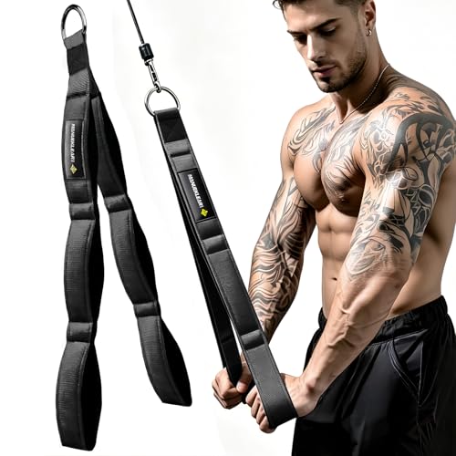 MANUEKLEAR 3 Grip Lengths in 1 Tricep Rope Cable Attachment with Ergonomic Handles, Greater ROM for Tricep Push Down Attachment Professional Gym Rope for Overhead Extension - color: Black