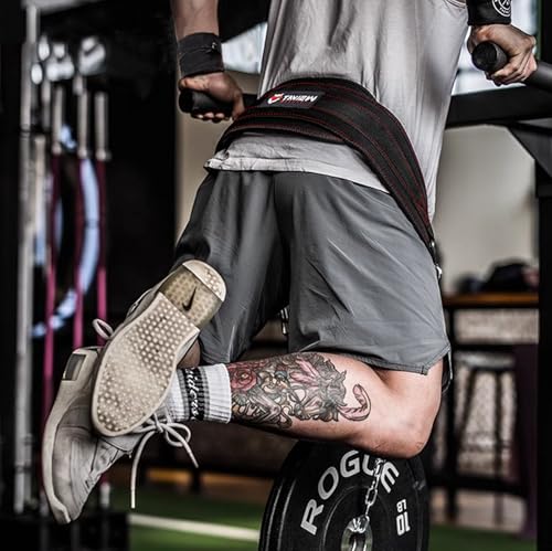 Heavy Duty Dip Belt With Chain - Weighted Pull Up Belt for Workout - color: black&red