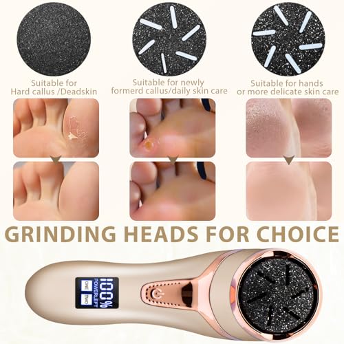 Electric Callus Remover for Feet, Portable Pedicure Kit Foot File Callus Remover, Rechargeable Waterproof Foot File for Foot Care Deadskin Remover with 9Head&LCD Display, Gold - style: Gold Electric Callus Remover +10in1+9 heads