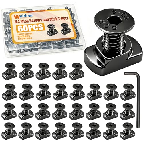 weideer 60PCS M4 Mlok Screws and Nuts Replacement Sets,for M4 M-Lok System Rail Mount,Flat Head Hex Countersunk Bolts,Wrench,Nut and Bolt Assortment - color: BK-60PCS-M4 Mlok Nuts+Countersunk Head