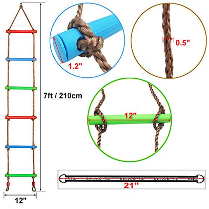 Climbing Rope Ladder Kids Tree Swing with Hanging Strap, Indoor and Outdoor Backyard Playground Play Swing Sets Climber Training Accessories Attachment