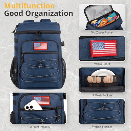 25L Insulated Cooler Backpack Water-Resistant Molle Cooler Bag for Camping | 25L Large Capacity Tactical Cooler Backpack Bag with Compartment Insulation Water-Resistant & Leakproof Durable & Comfortable - color: Blue
