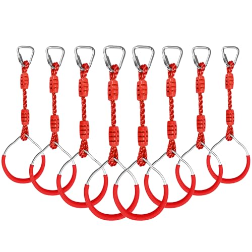 Backyard Ninja Ring Hang Gymnastic Fist Swing Monkey Bar Playground Equipment Climbing Attachment Playground Play Set, 8 Red Obstacle Course Fit Rings Jungle Gym Slackline Warrior Training Equipment - color: Red, size: 8 Pack