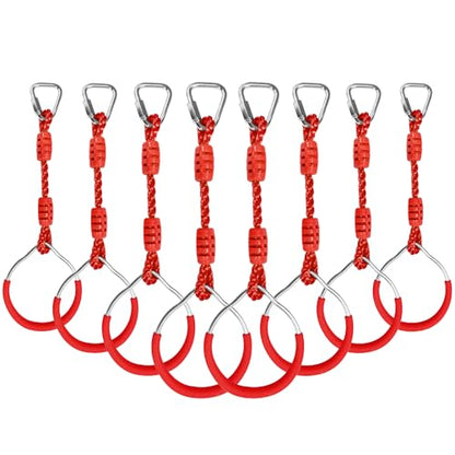 Backyard Ninja Ring Hang Gymnastic Fist Swing Monkey Bar Playground Equipment Climbing Attachment Playground Play Set, 8 Red Obstacle Course Fit Rings Jungle Gym Slackline Warrior Training Equipment - color: Red, size: 8 Pack