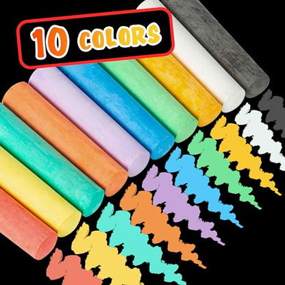 100PCS Washable Sidewalk Chalks Set in 10 Colors Non-Toxic Coloured Chalk Pavement for Kids Jumbo Chalk for Toddler Painting on Blackboard, Playground, Party
