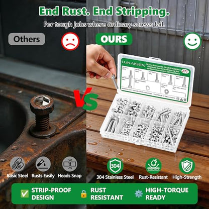 271 Pcs M4 Hex Socket Cap Screws Nuts Washers Wrench Kit, 304 SS | with Flat Washers & Wrench, Metric Fastener Set for Machinery, Brackets & Auto Repair, M4 x 6mm-30mm,Clear Label Storage Box - size: SS M4 271pcs 3