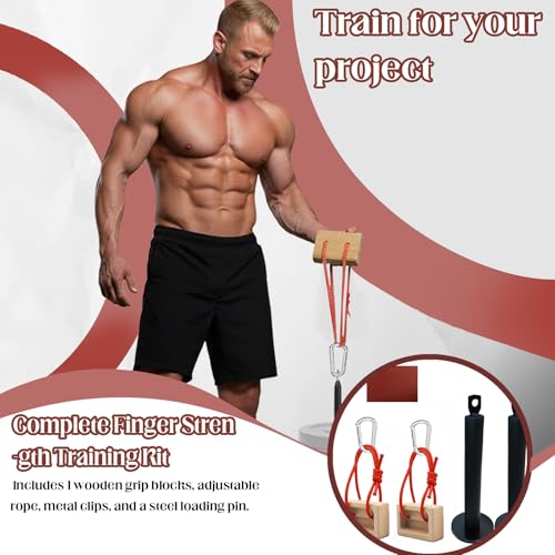 Portable Hangboard, Climbing Hangboard, Dual-Pocket Grip Blocks for Finger Strength, Power, and Forearm Training, Adjustable Rope and Metal Clips Included
